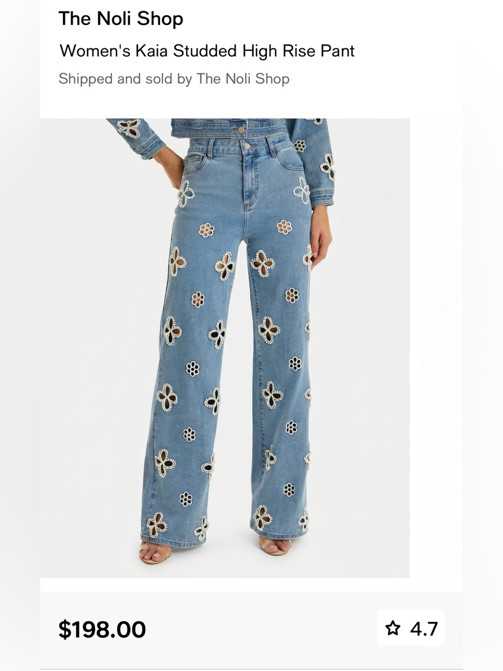 High-Rise Floral Cutout Wide-Leg Jeans - Light Blue Sz 33.        Bx3